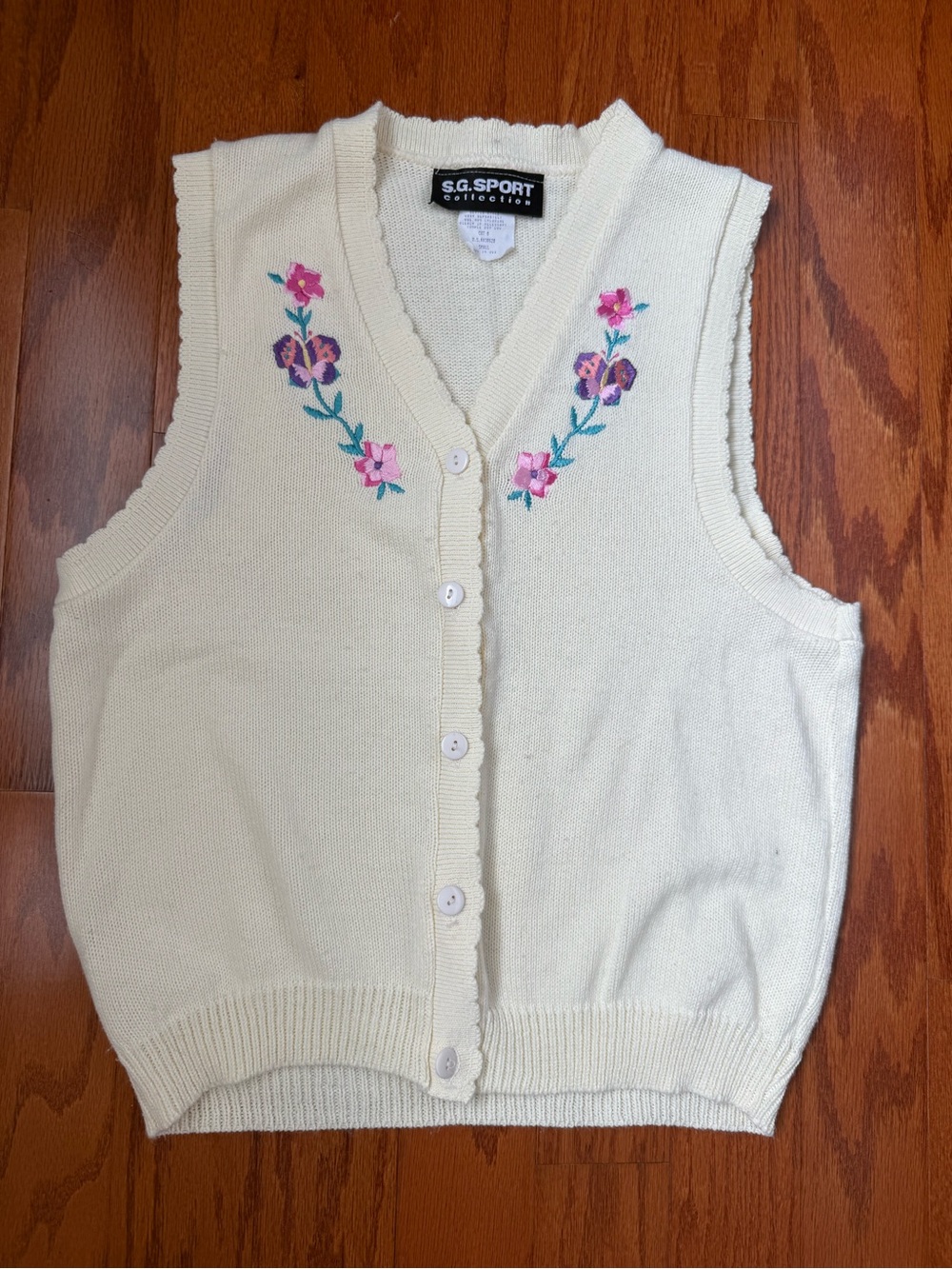 Vintage Cream Floral Embroidered Knit Vest